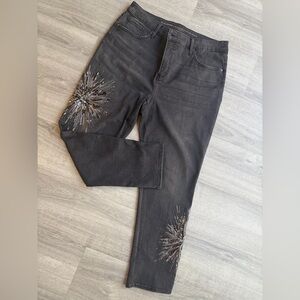Embellished Starburst Black Jeans Y2K Festival Glam Slim Leg Ankle Pants 14R